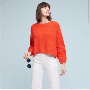 Anthropologie Moth Cropped Baja Coral Pullover Sweater, M